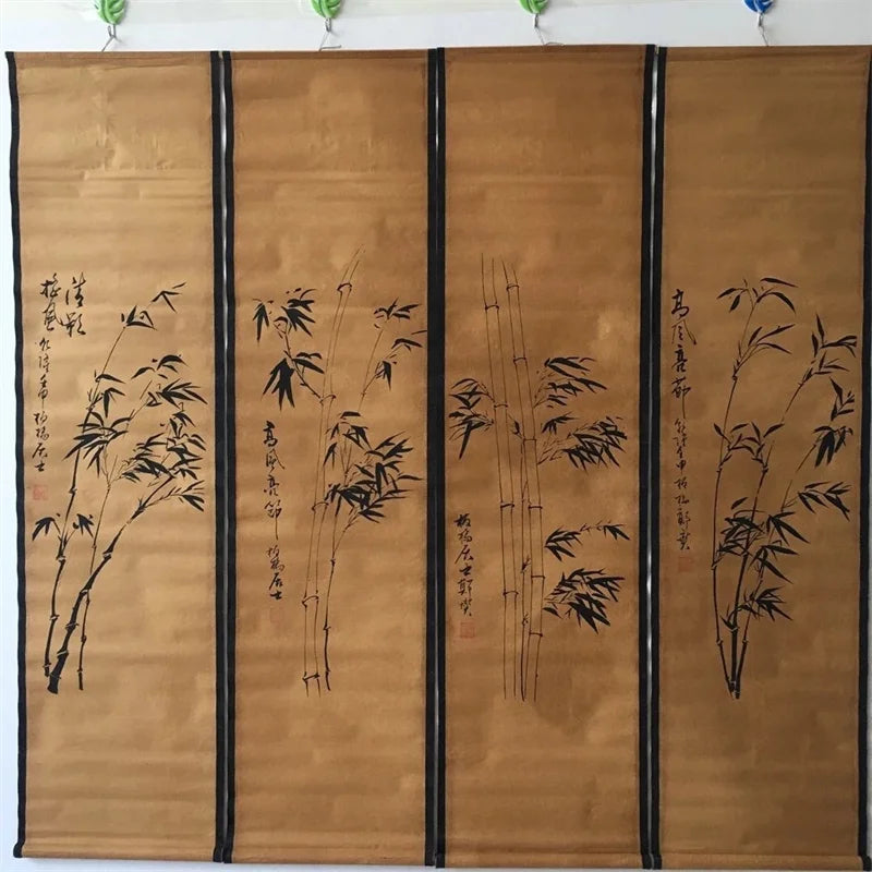 Original Chinese Bamboo Scroll Painting – Four-Panel Wall Mural