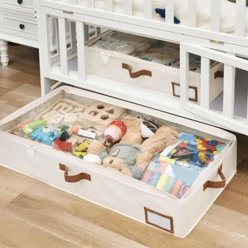 62KD Under Bed Storage Container for Blanket Comforter Clothes with Handle and Clear Window Home Organization Tool