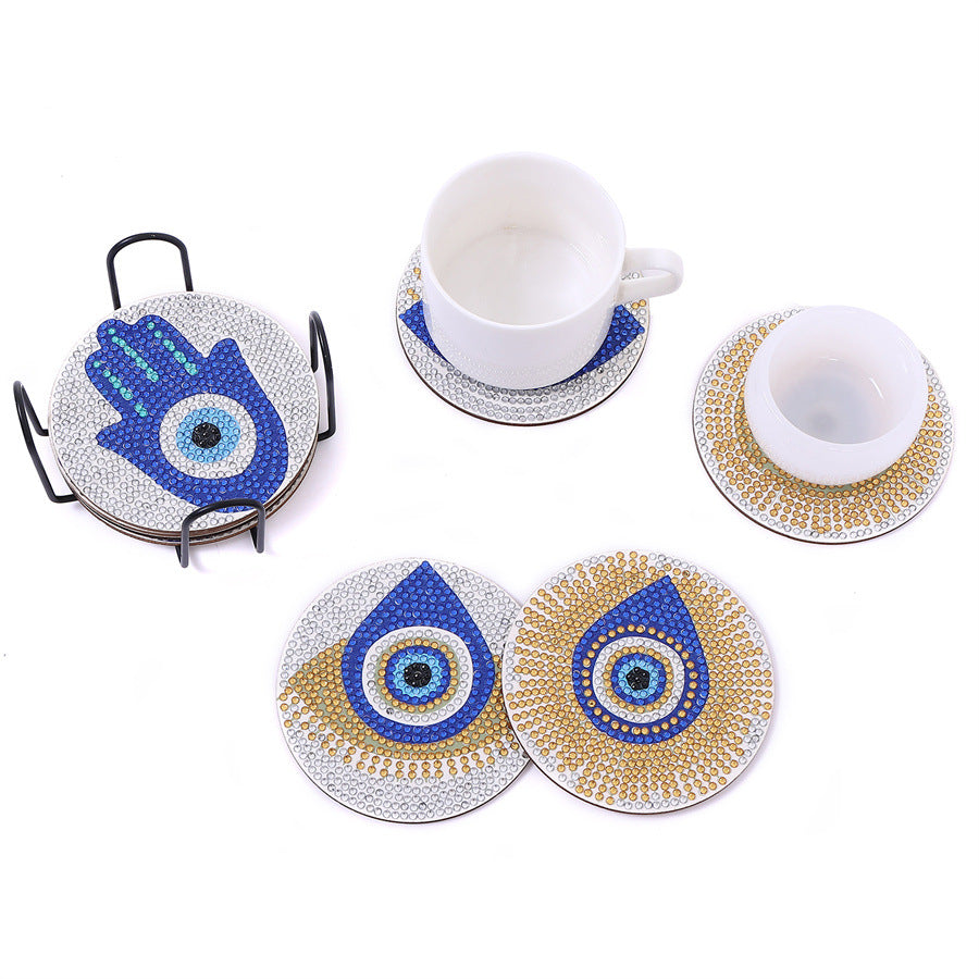 8-Piece Diamond Painting Coaster Set with Stand