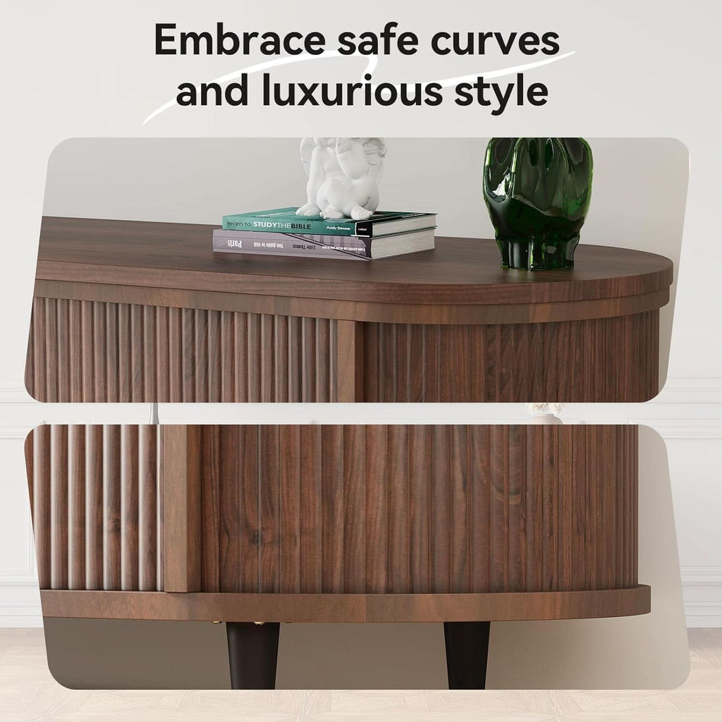 Fluted Television Stand With Brown Calacatta Marble
