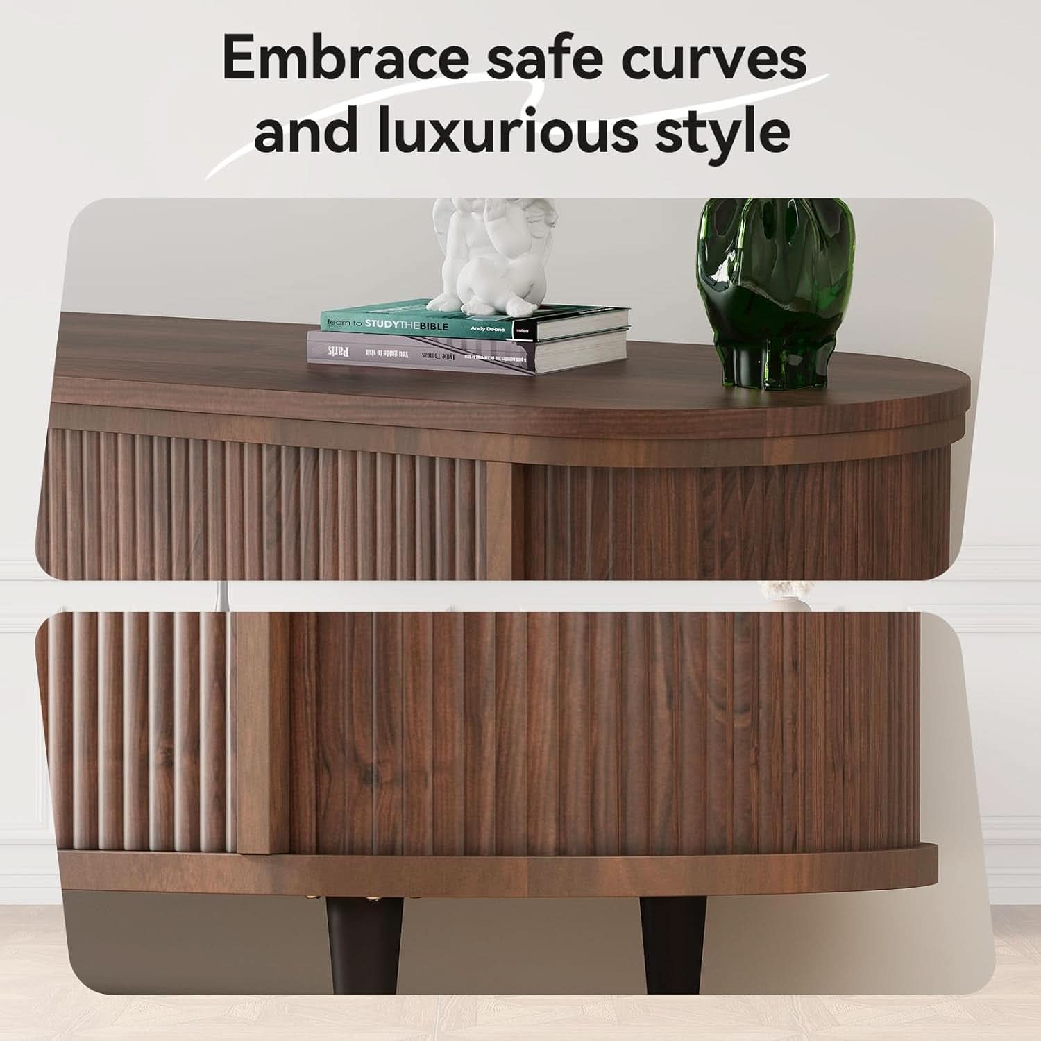 Fluted Television Stand With Brown Calacatta Marble
