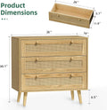 Space-Saving 3-Drawer Rattan Dresser For Bedroom Storage