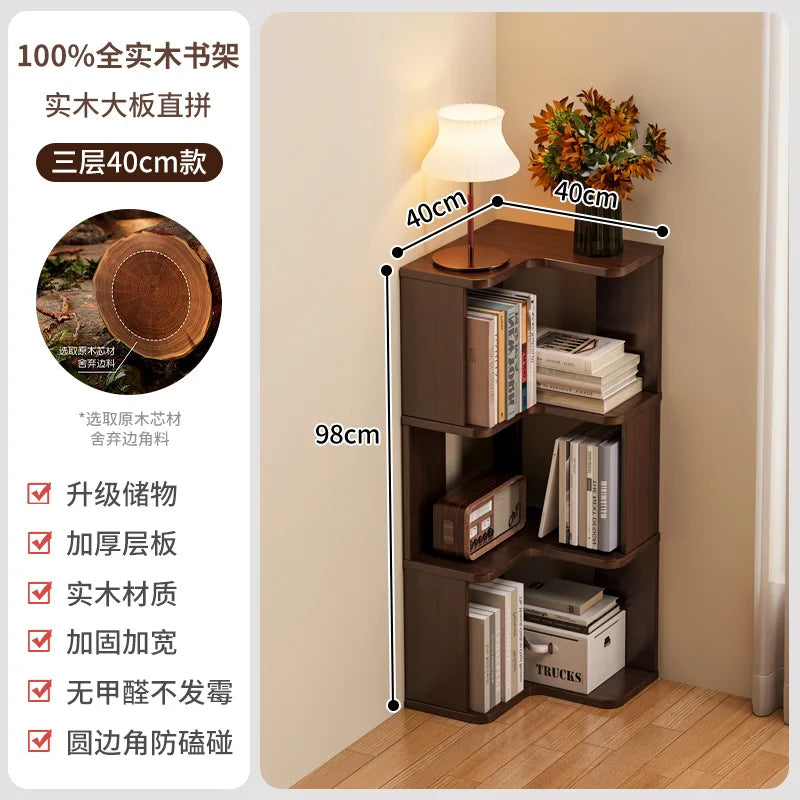 HYS solid wood corner bookshelf home living room corner cabinet wall corner storage rack bedroom simple bookcase