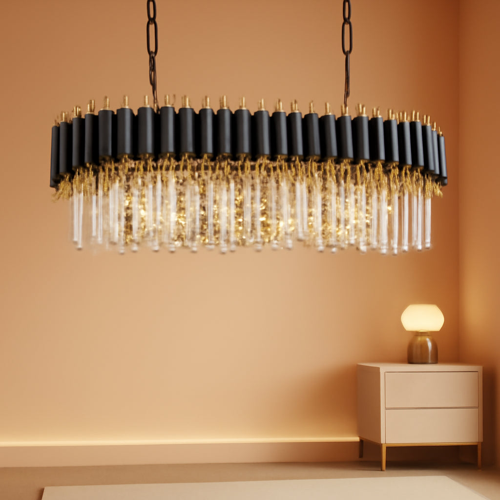 Elegant Black Gold Crystal Chandelier Thirty Three Inch