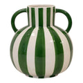 Green And White Striped Statement Vase.