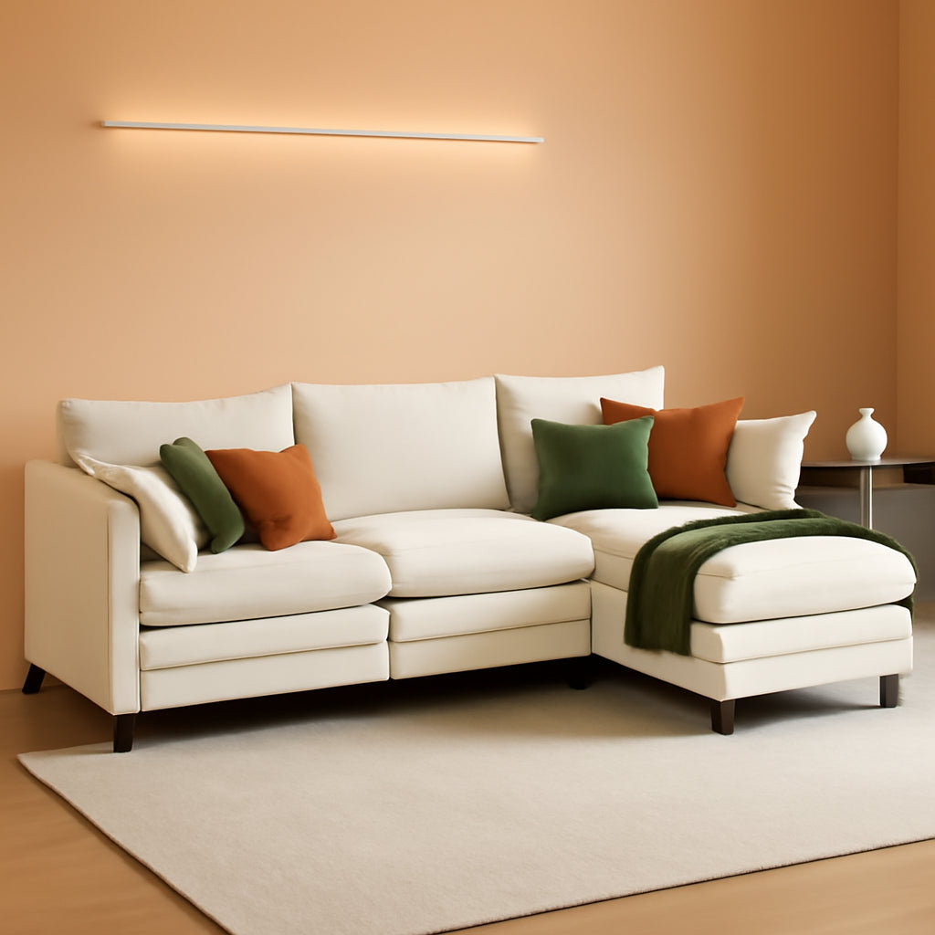 111Inch Modular Sectional Sofa Beige Upholstered Cushions