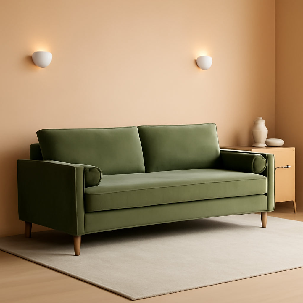 Olive Green Velvet Upholstered Sofa With PocketCoil
