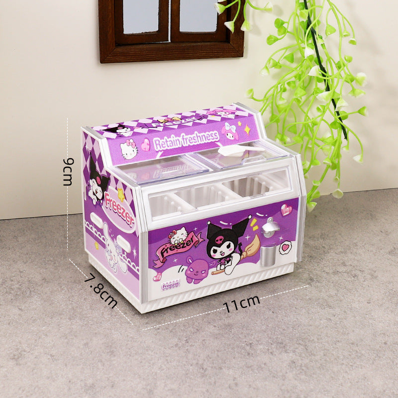 Magnetic Fridge Sticker Mini Refrigerator Dollhouse Miniature Playset Ice Cream Cabinet Toy Decoration Simulation
