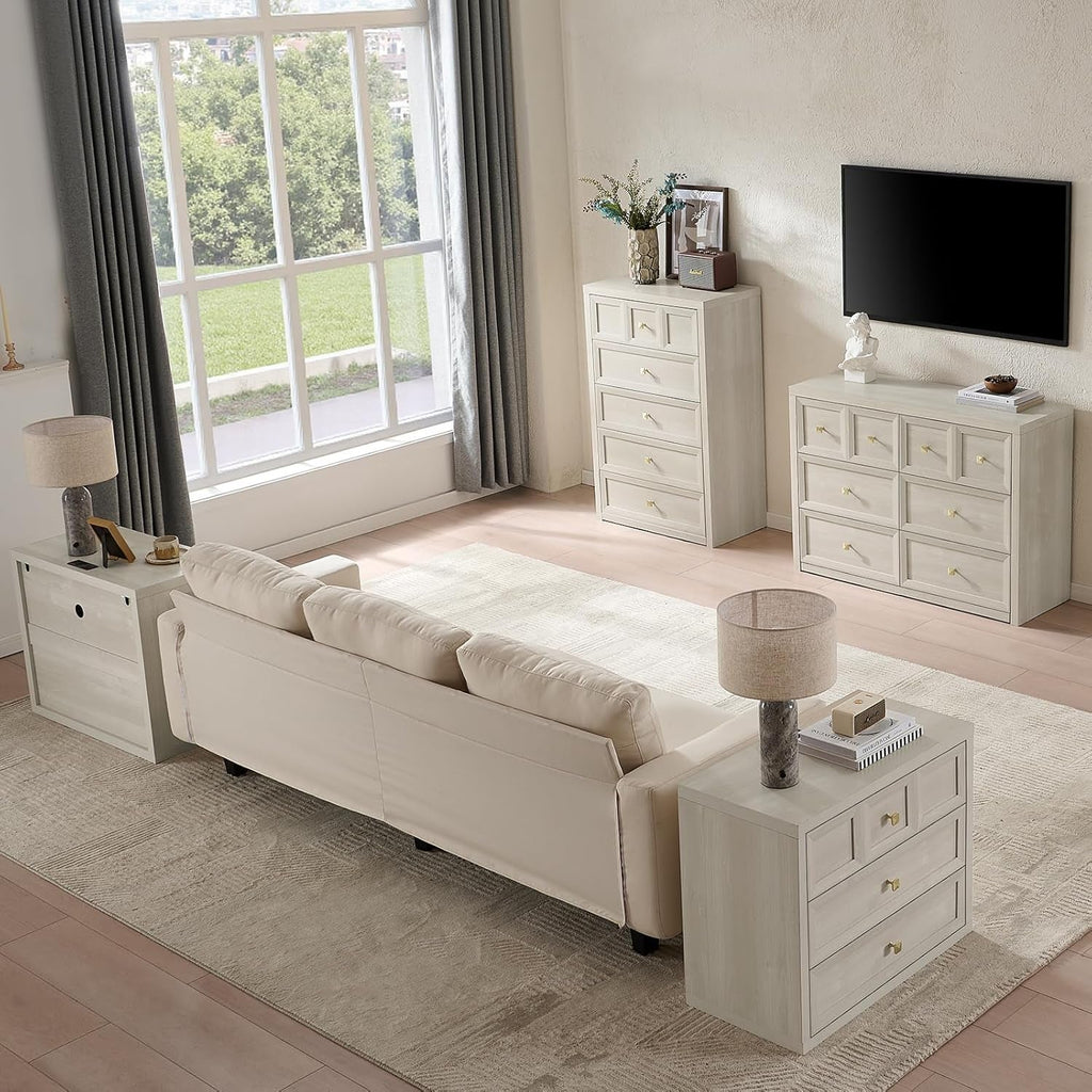 5 Drawer Dresser Grey White Modern Bedroom Storage