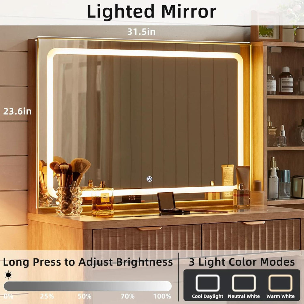 Vanity Desk With Mirror Illumination 43.5 Inch Bedroom