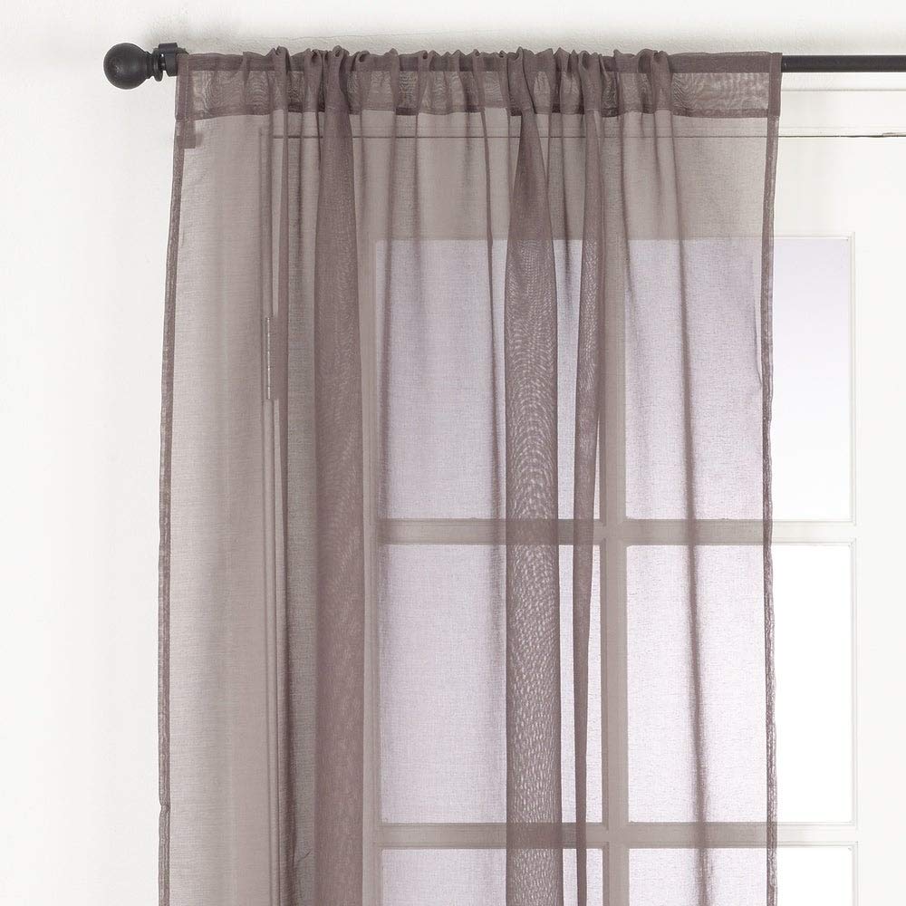 Fennco Styles Elegant Sheer Home Décor Rod Pocket Window Curtain Single 1 Panel for Bedroom, Living Room, Patio Door Backing Sliding Glass Door Drape, 54 Inches W x 108 Inches L, Chocolate