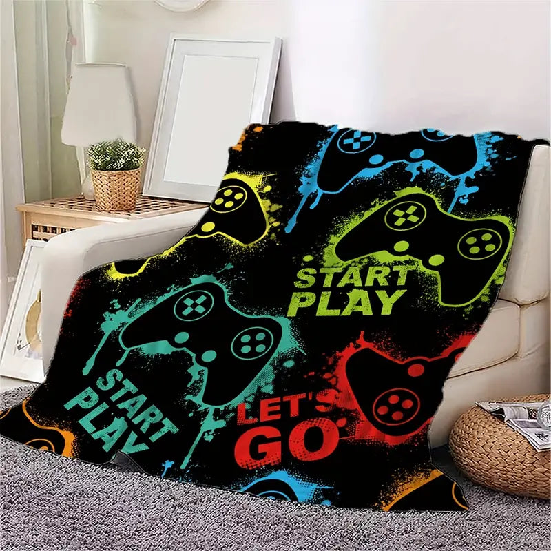 Game Console Neon Pattern Soft Flannel Blanket (1pc)