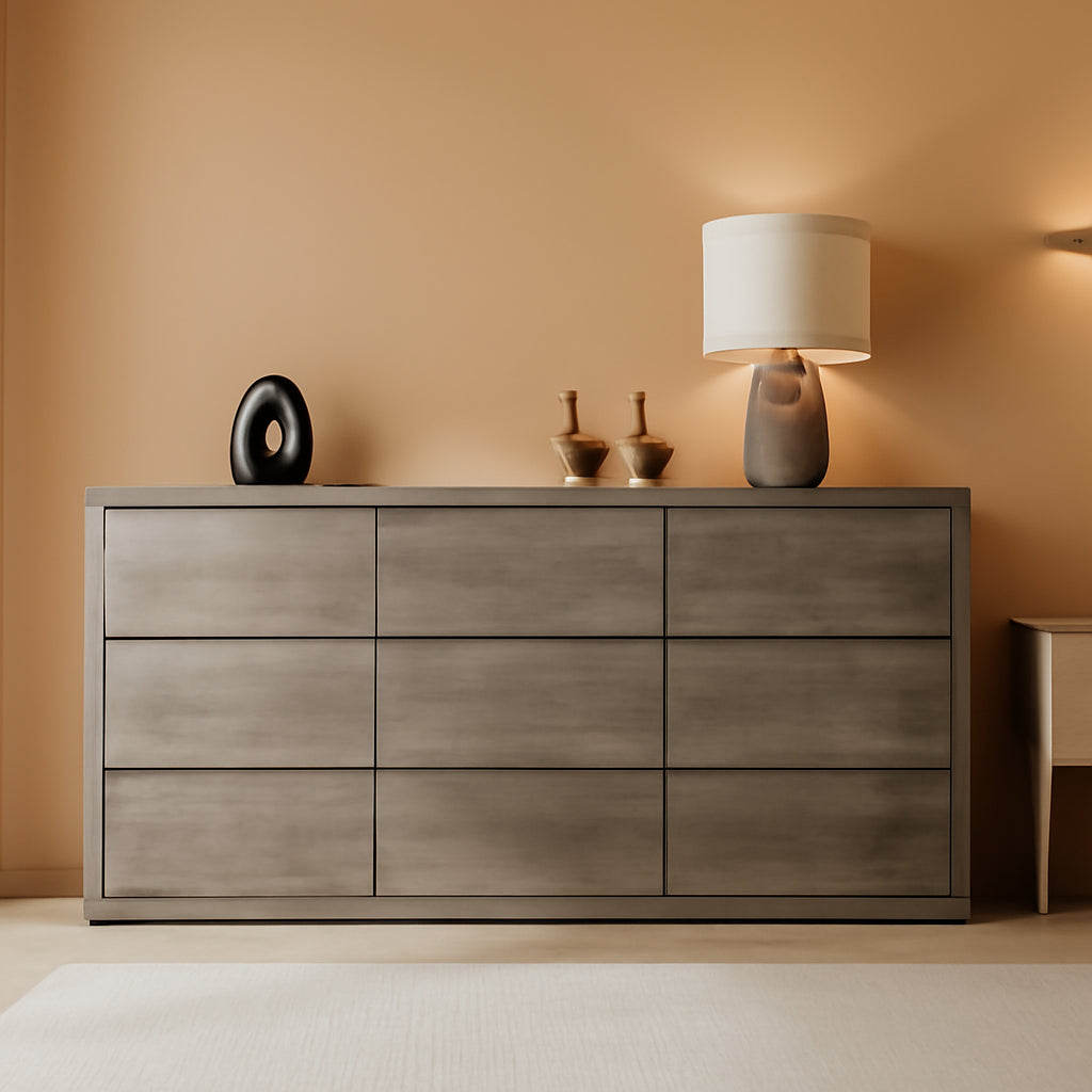 Nine Drawer Wooden Dresser With Soft Close Mechanism Bedroom