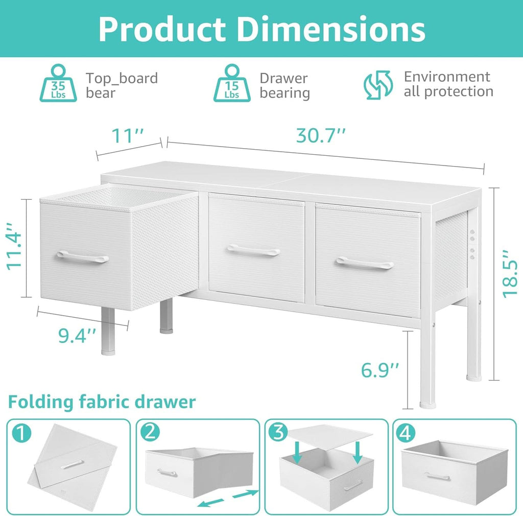 White Closet Storage Organizer With Fabric Drawers