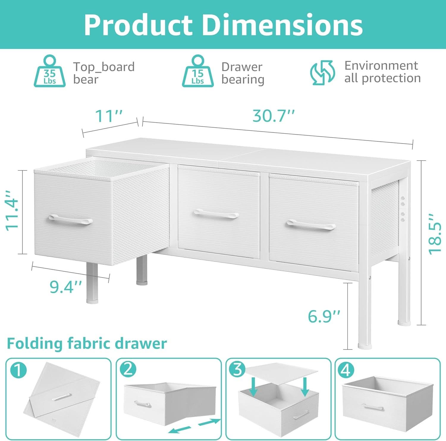 White Closet Storage Organizer With Fabric Drawers