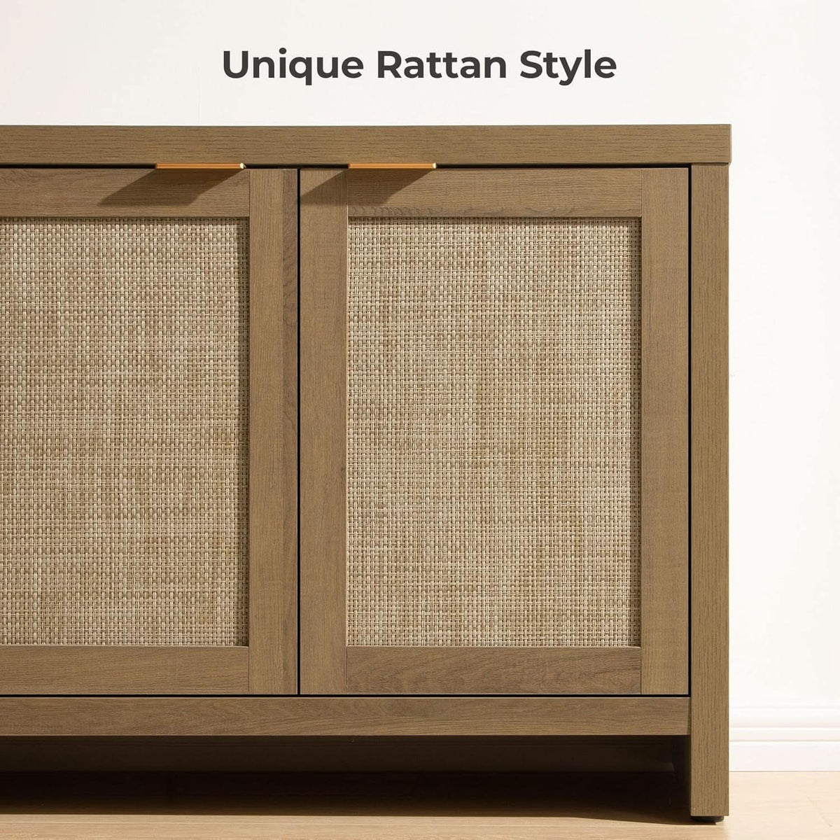 Boho Style Television Console With Rattan Cabinets