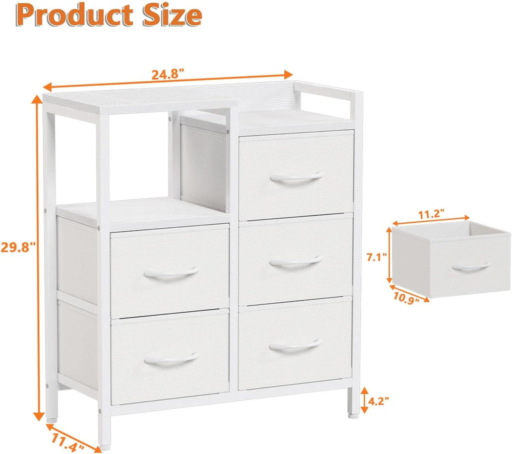 White 5 Drawer Dresser With Metal Frame Bedroom Storage