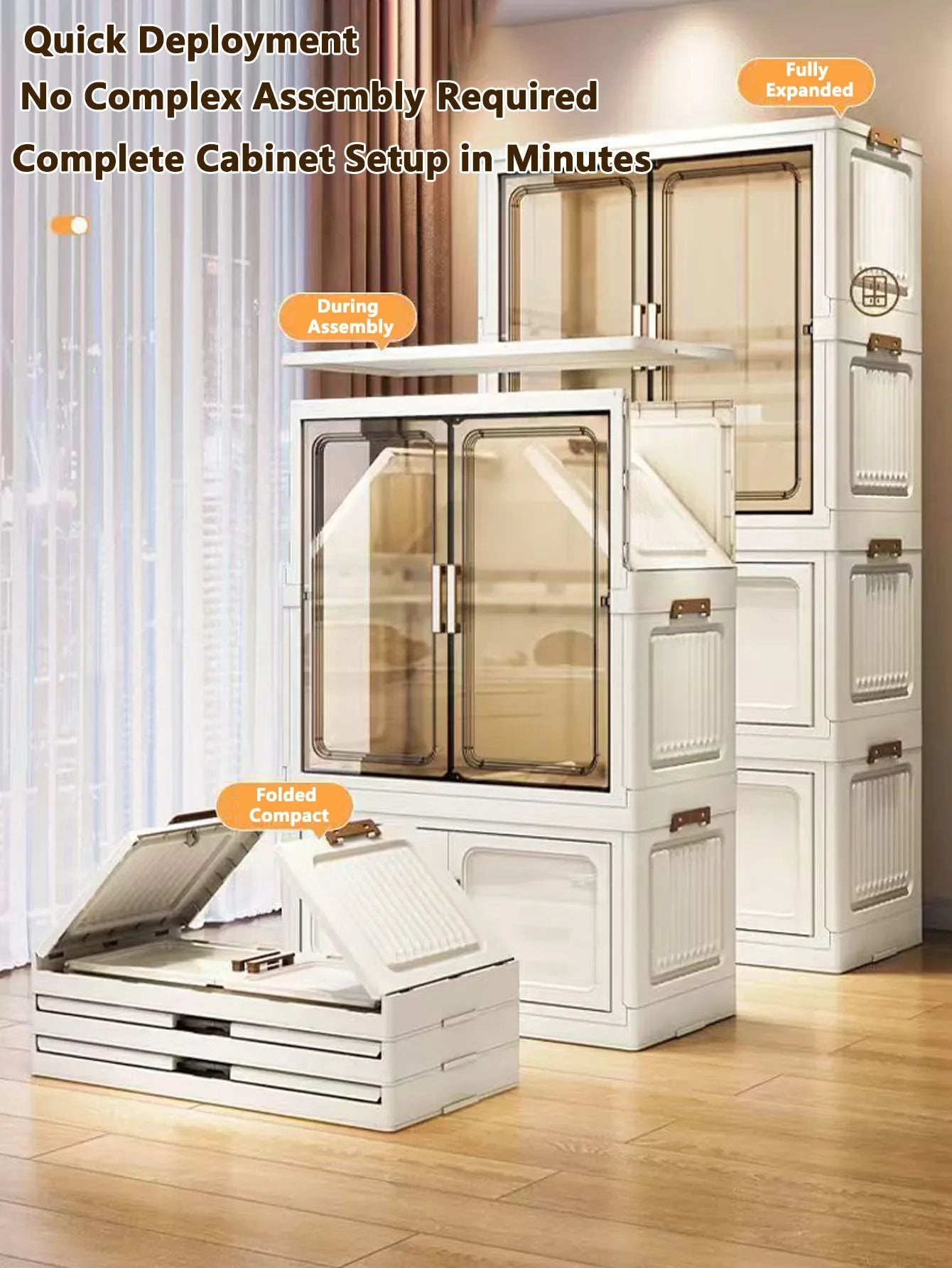 Compact Folding Storage Cabinet with Drawers for Home Organization MultiFunctional Closet Space SaverforKitchen Bathroom Bedroom