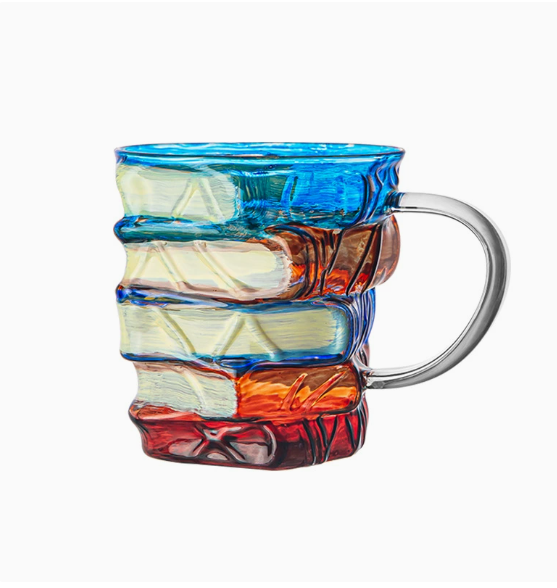 New hot selling household novelty coffee cup, high borosilicate glass cup, hand drawn stacked book mug