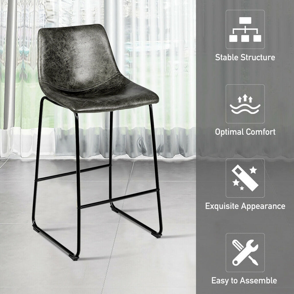 Set of 2 Bar Stool Faux Suede Upholstered Chairs