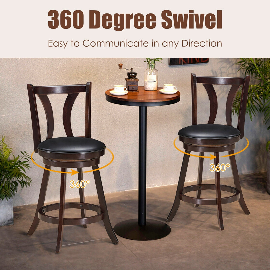 Set of 2 Swivel Bar stool 24 Inch Counter Height Leather Padded Dining Kitchen Chair