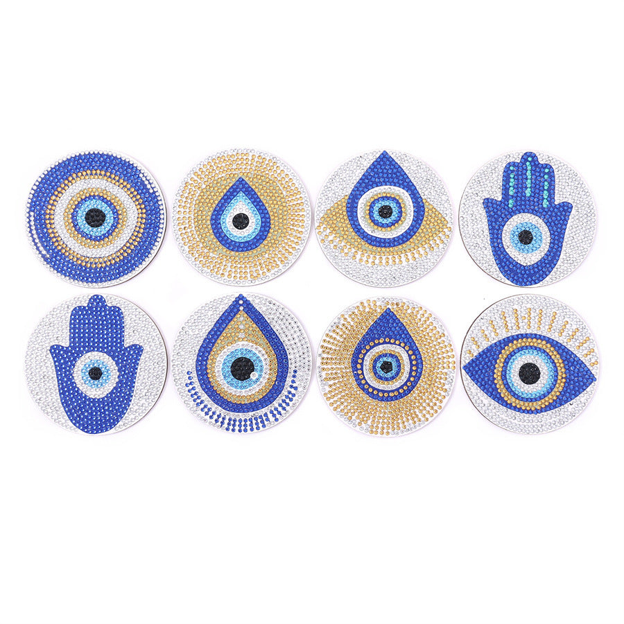 8-Piece Diamond Painting Coaster Set with Stand
