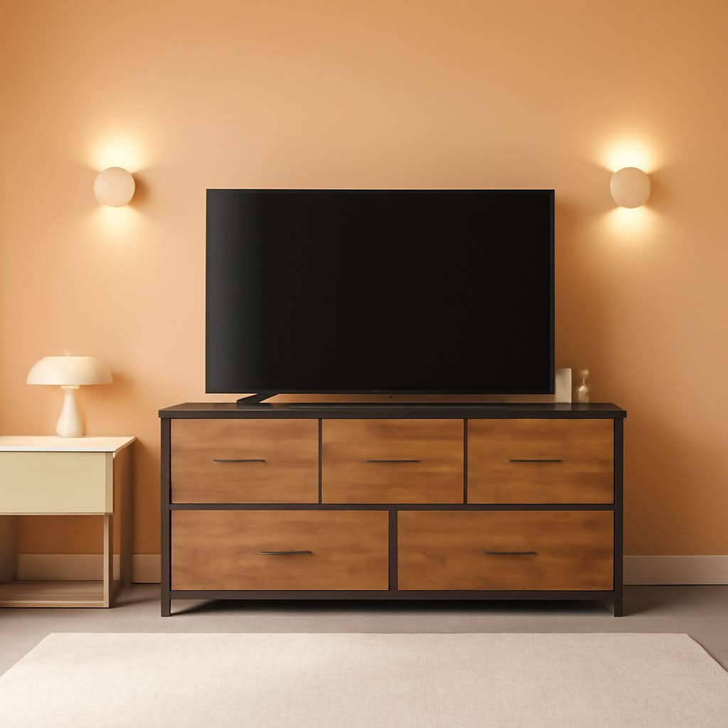 Rustic Wood 5 Drawer Dresser For Bedroom Storage Cabinet