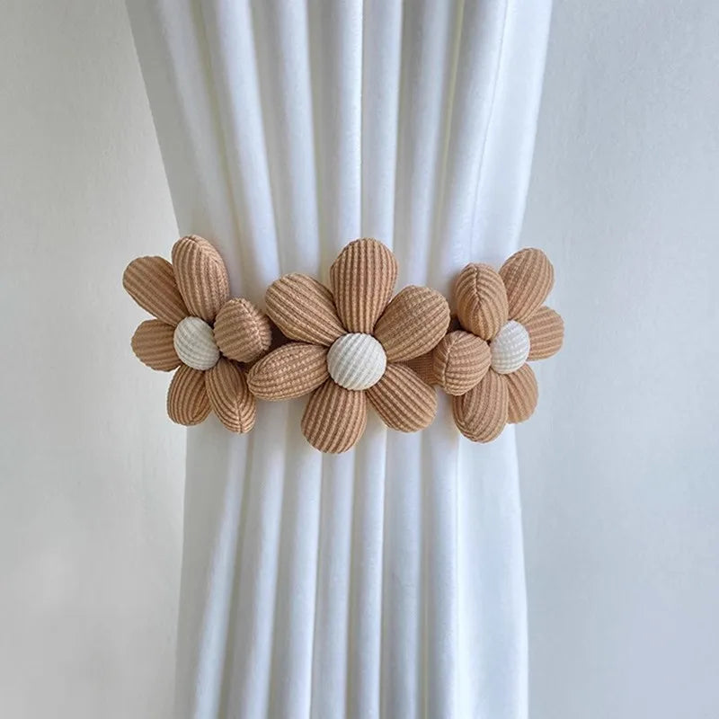 2pcs Home Lace Curtain Strap Curtain Buckle Non Perforated Binding Rope Flower Strap Cream Strap Simple Snap Buckle