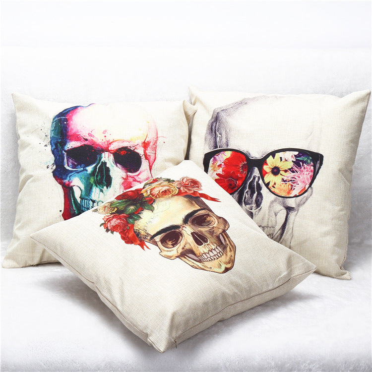 Cool Colorful Skull Throw Pillow Cover for Sofa