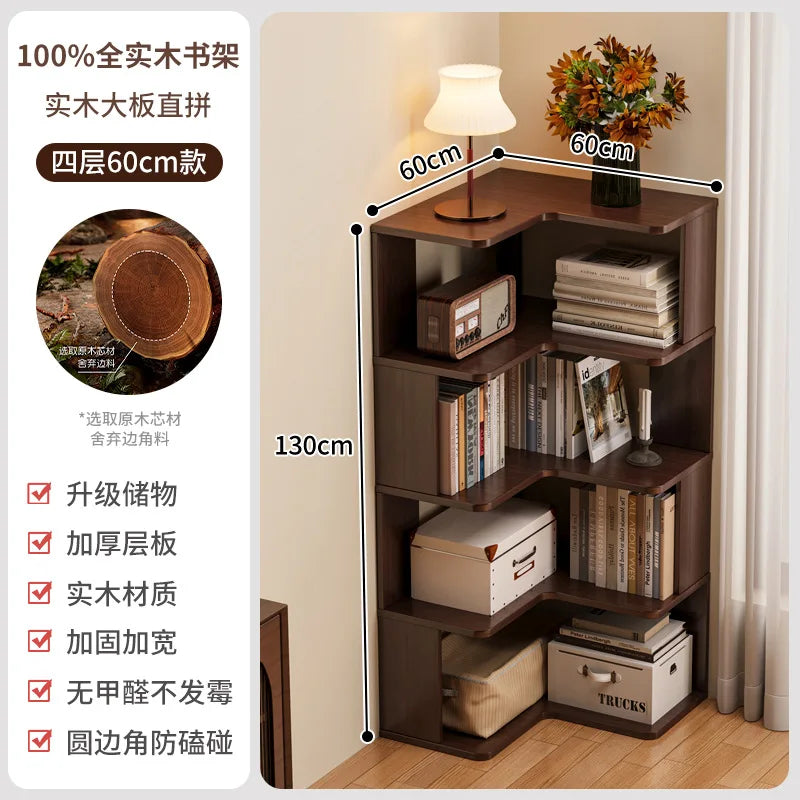HYS solid wood corner bookshelf home living room corner cabinet wall corner storage rack bedroom simple bookcase