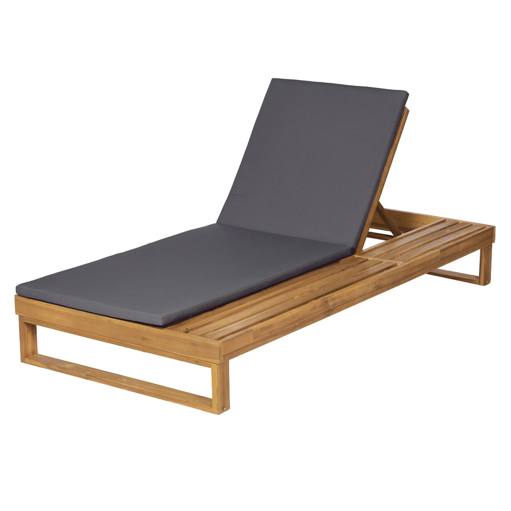 Teak Finish Acacia Wood Chaise Lounge with 1.57-Inch Cushion