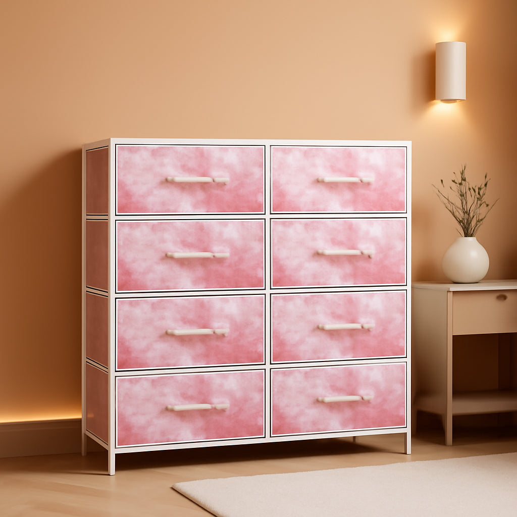 Pink Eight Drawer Dresser For Bedroom Organization