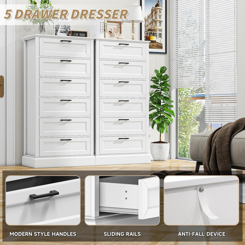 Tall White Six Drawer Contemporary Dresser Bedroom