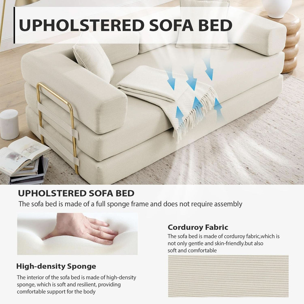 78Inch Convertible Sleeper Sofa Bed Beige Upholstery