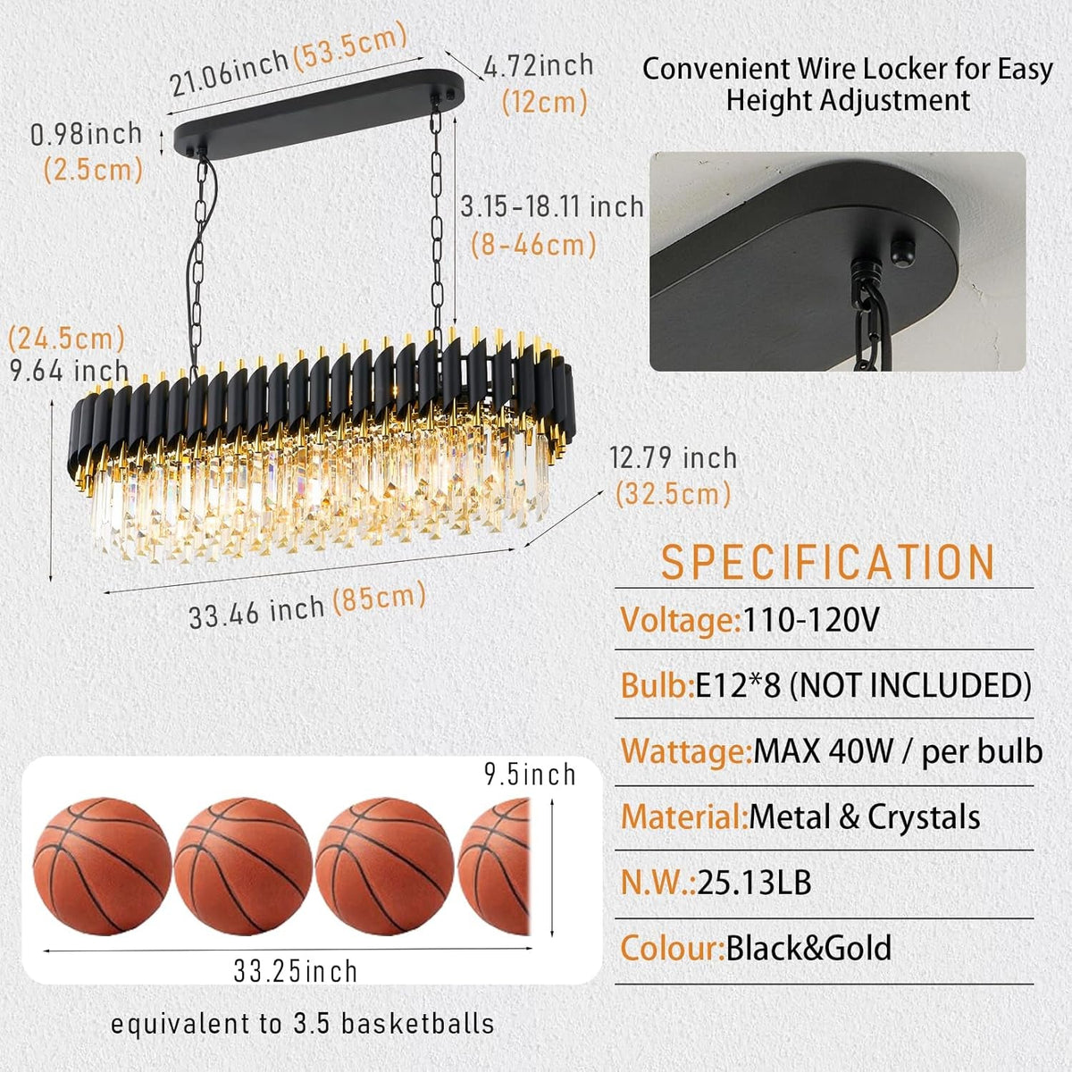 Elegant Black Gold Crystal Chandelier Thirty Three Inch
