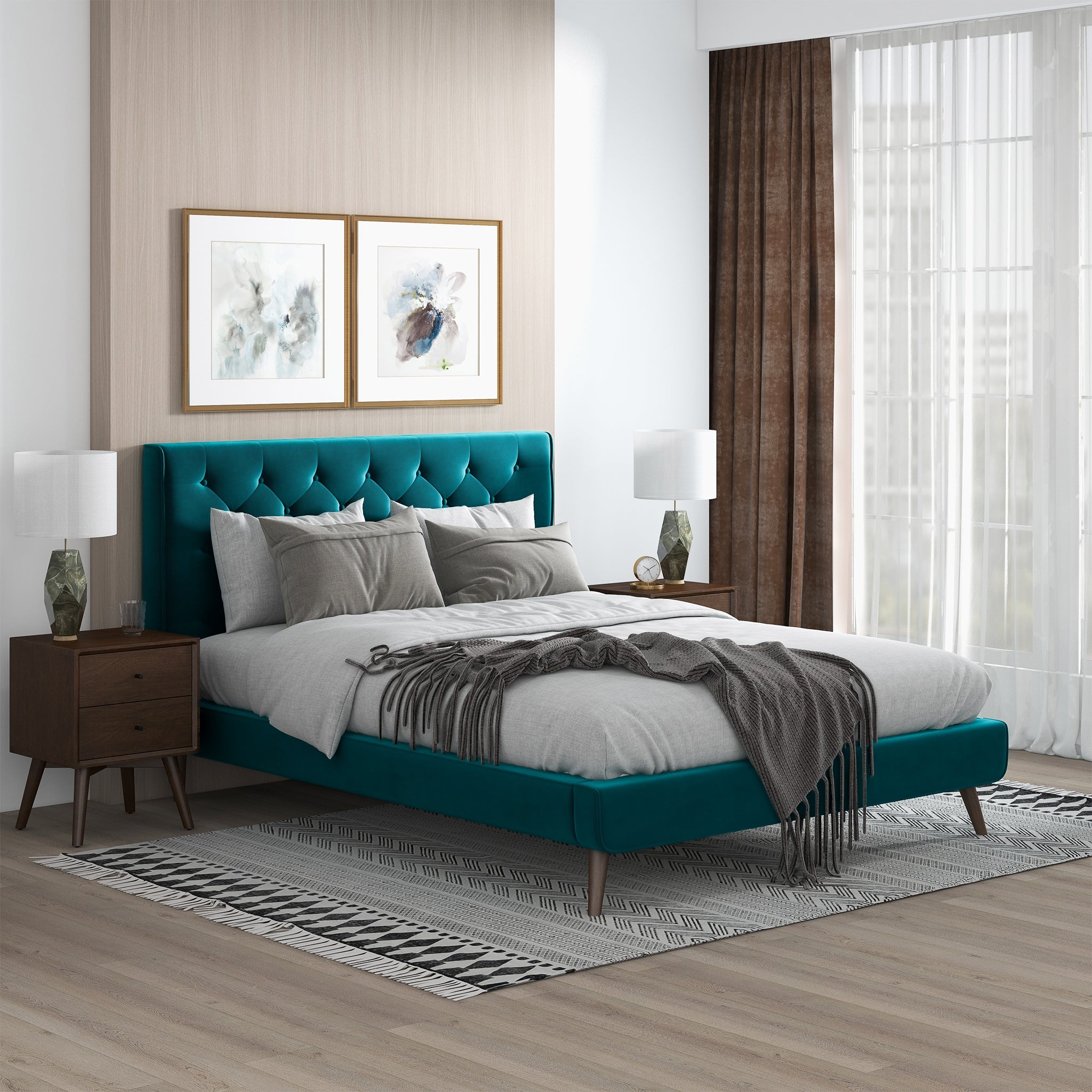 Dillon Velvet Platform Bed Queen