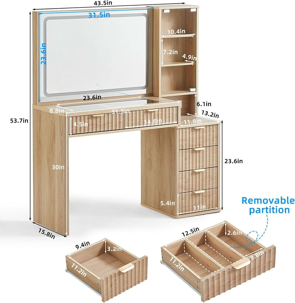 Vanity Desk With Mirror Illumination 43.5 Inch Bedroom