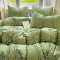 3pcs Matcha Green Striped Duvet Cover Set (1 Duvet Cover + 2 Pillowcases, No Comforter or Pillow Inserts Included)