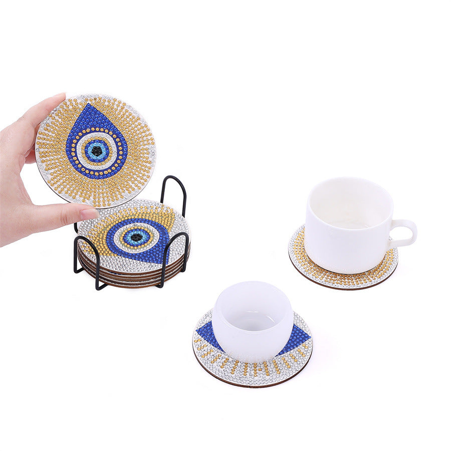 8-Piece Diamond Painting Coaster Set with Stand