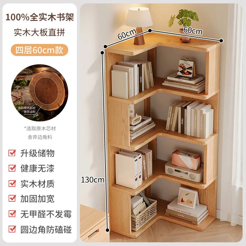 HYS solid wood corner bookshelf home living room corner cabinet wall corner storage rack bedroom simple bookcase