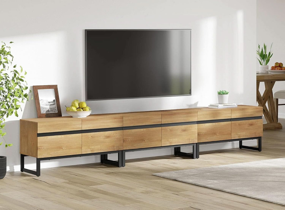 110 Inch Television Stand With Storage Cabinets Oak