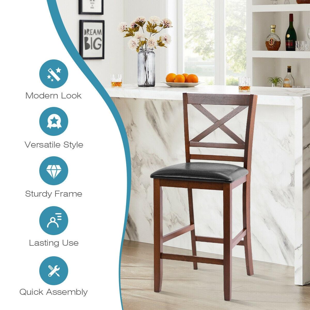 Counter Height Bar Stools 25 Inch - Set of 2 with PU Leather