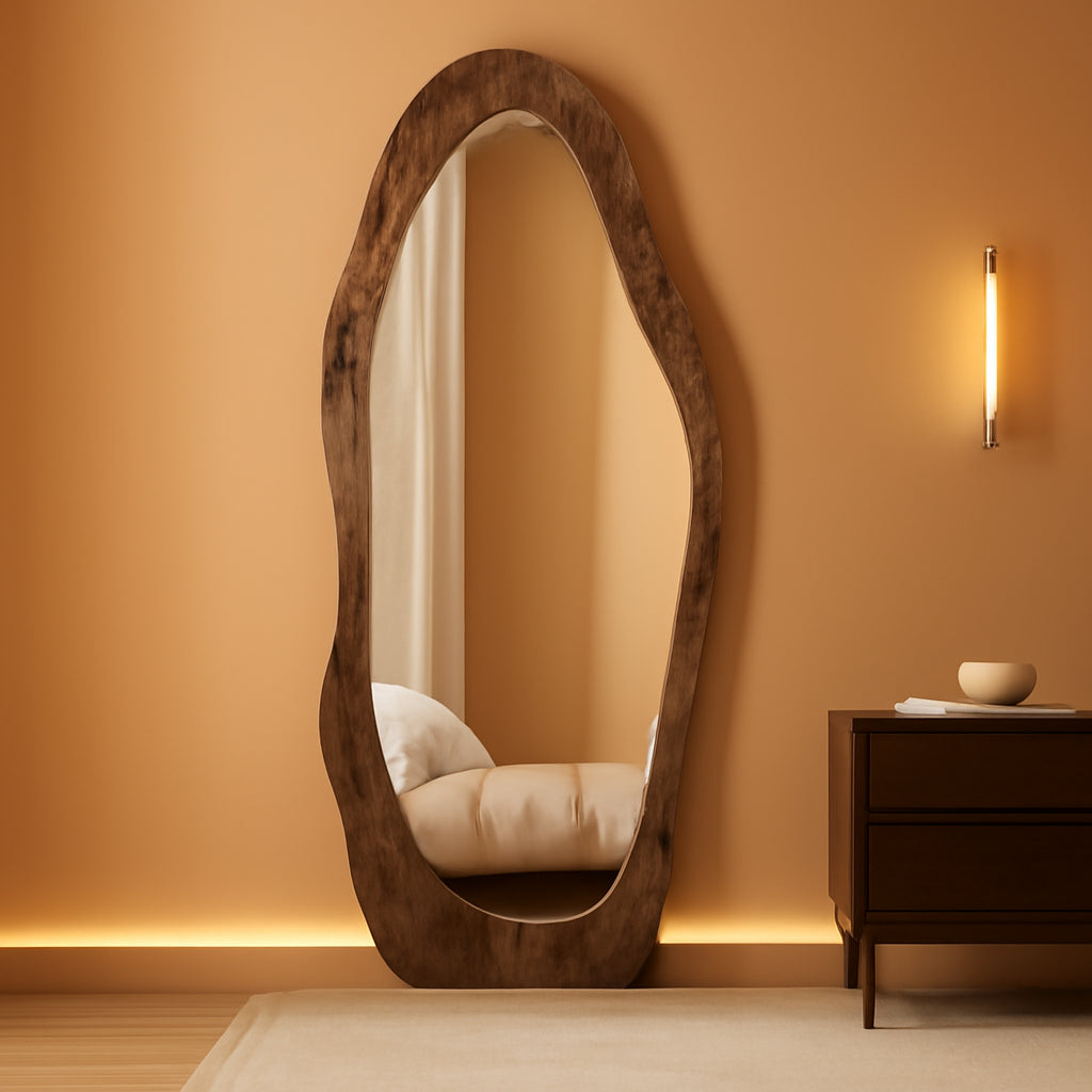 Handcrafted Oak Framed Wavy Leaning Bedroom Mirror