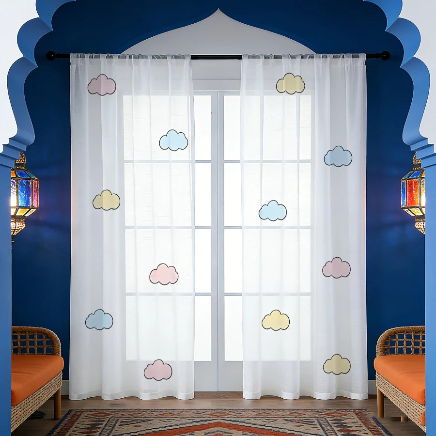 2PCS Digital Print Sheer Curtain, Colorful Cloud Dreamy Sky Fantasy Whimsical Window Drapes for Living Room Bedroom Home Decor