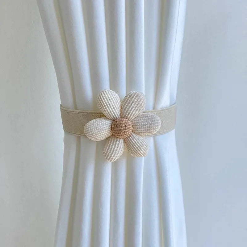 2pcs Home Lace Curtain Strap Curtain Buckle Non Perforated Binding Rope Flower Strap Cream Strap Simple Snap Buckle