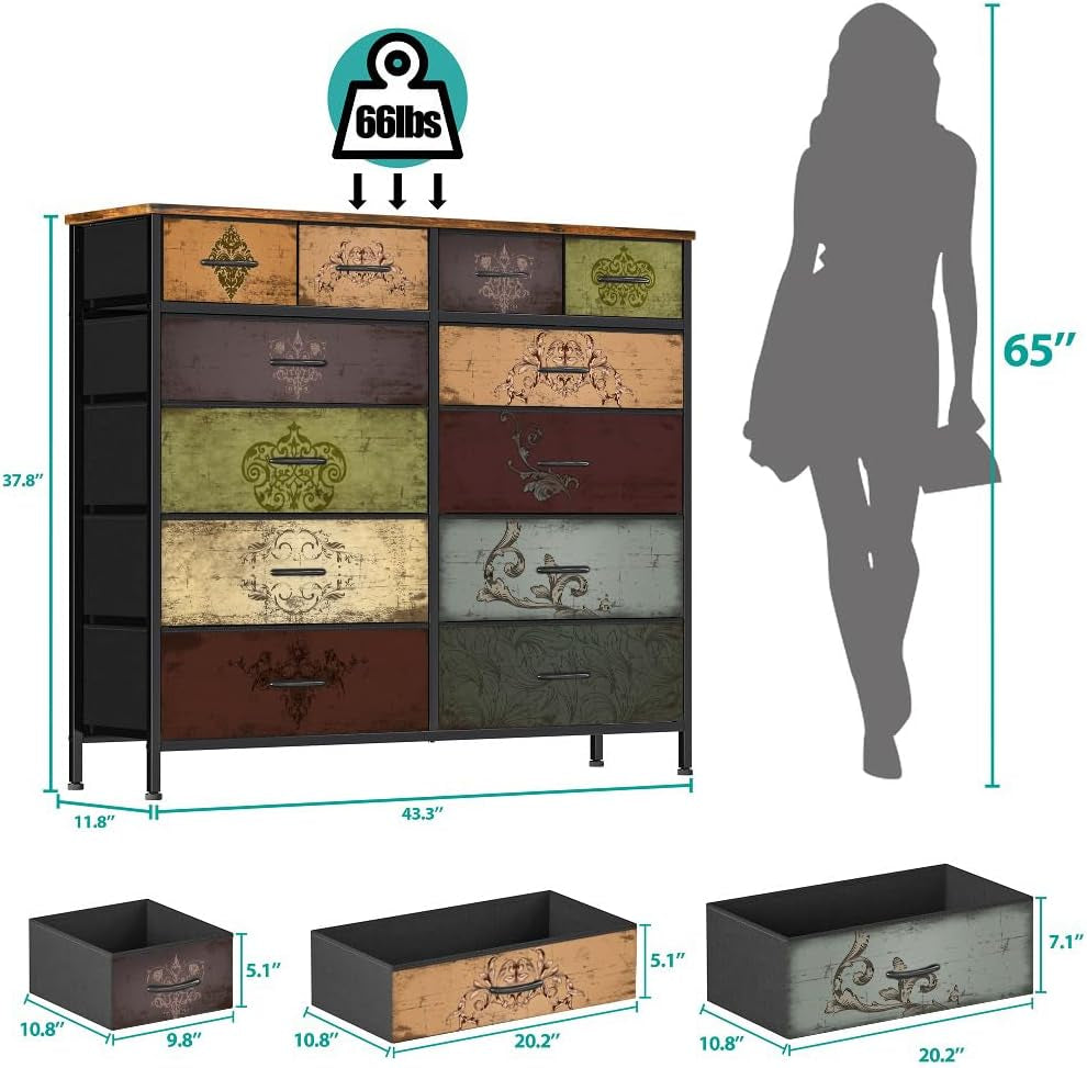 12 Drawer Fabric Dresser Tall Bedroom Organization