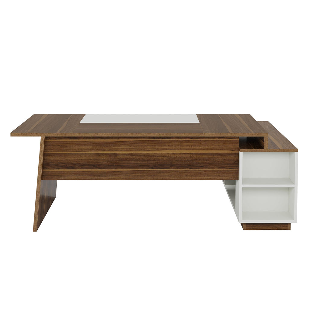 70.5" L-Shaped Executive Office Desk with Storage Cabinet & Shelves