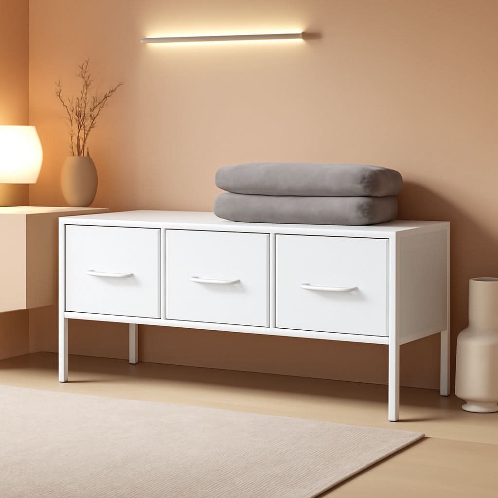 White Closet Storage Organizer With Fabric Drawers