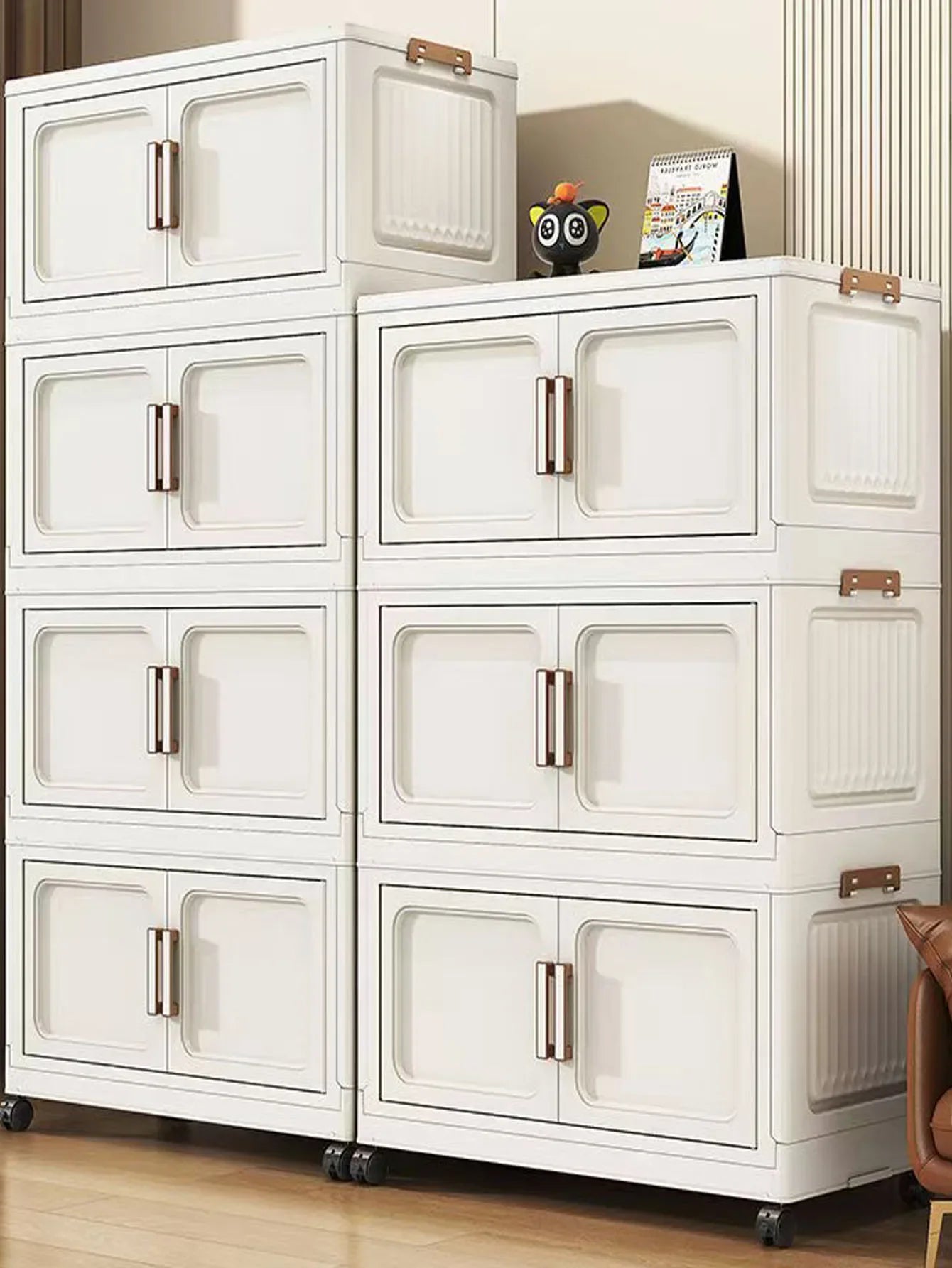 Folding Storage Cabinet with Drawers Home Organization Kitchen Bathroom Bedroom Multi-Functional Compact Closet Space Saver