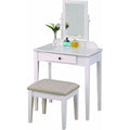 White Transitional Vanity Table and Stool Set for Bedroom
